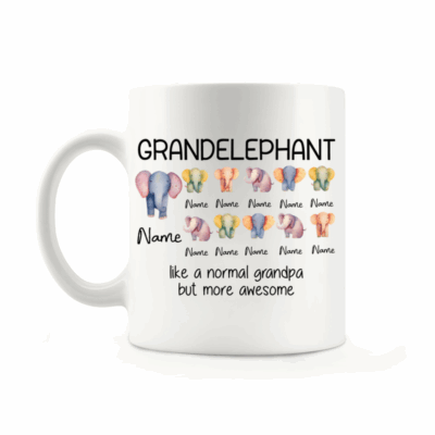Elephant Grandpa Mug with Kids Names - Custom Grandpa Gift, Personalized Grandchild Names Keepsake, Cute Papa Elephant Mug, Fathers Day Gift