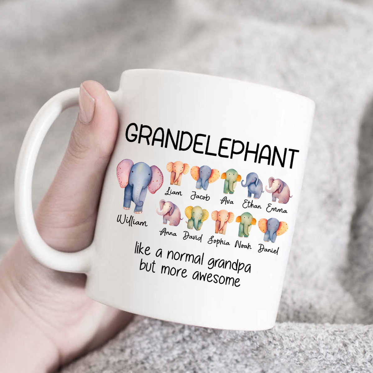 Elephant Grandpa Mug with Kids Names - Custom Grandpa Gift, Personalized Grandchild Names Keepsake, Cute Papa Elephant Mug, Fathers Day Gift