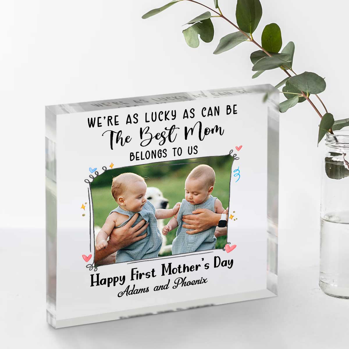 First Mothers Day Photo Acrylic Plaque - Personalized Mom of Twins Gift, Mom of Twins First Mother’s Day Gift, Custom Photo Gift for New Mom