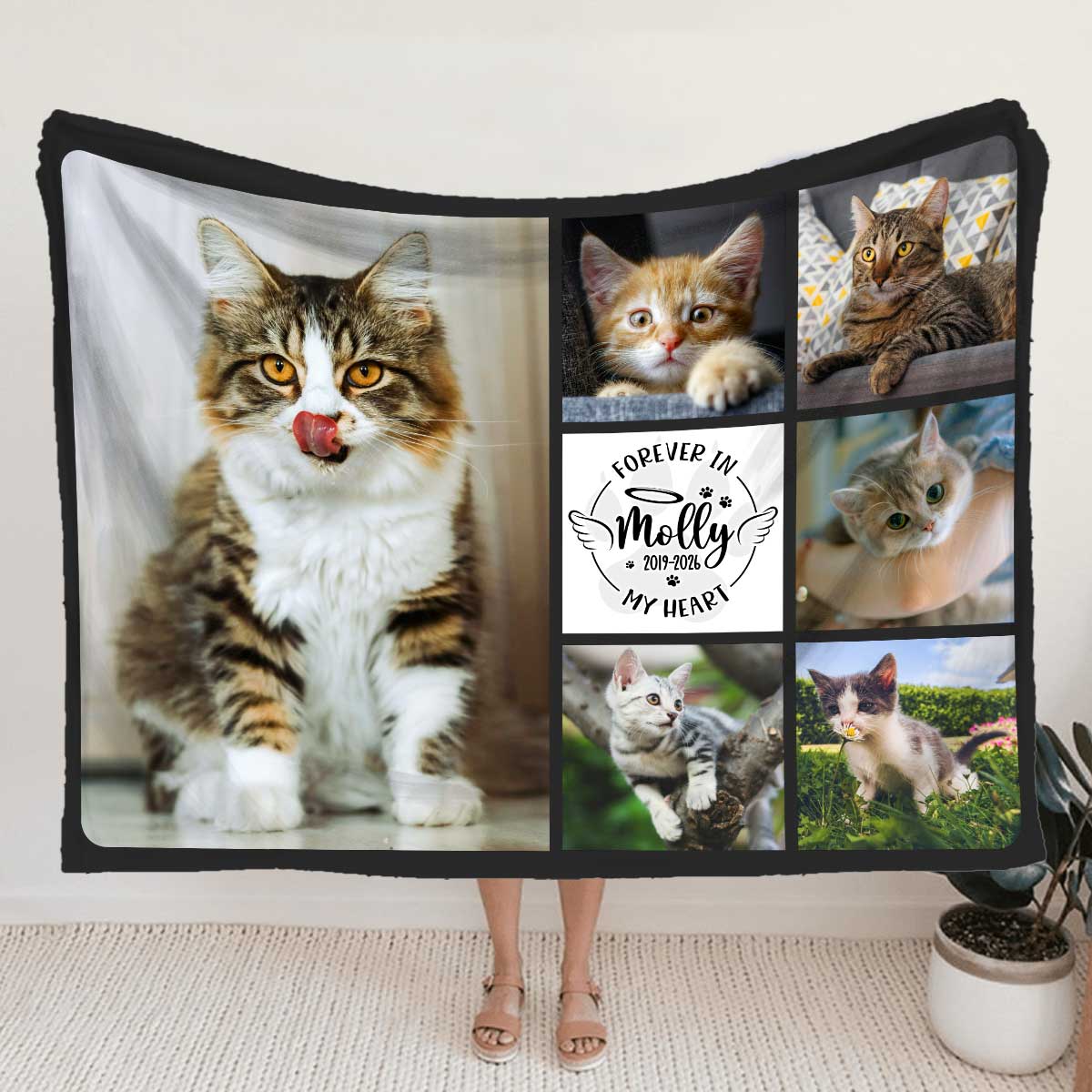 Custom Cat Memorial Photo Collage Blanket – Personalized Cat Loss Gift, Cat Remembrance Blanket, Gifts for Grieving Cat Owners