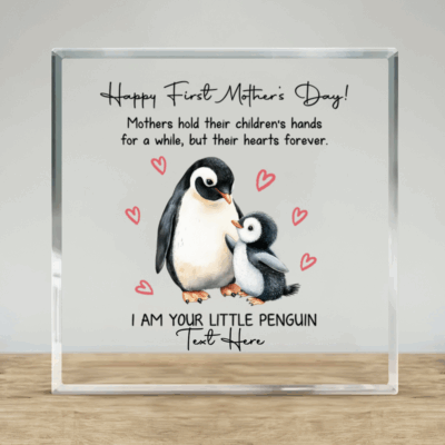 Personalized Penguin Acrylic Plaque for Mom - 1st Mothers Day Gift, Custom Baby Name Keepsake, I am Your Little Penguin Plaque