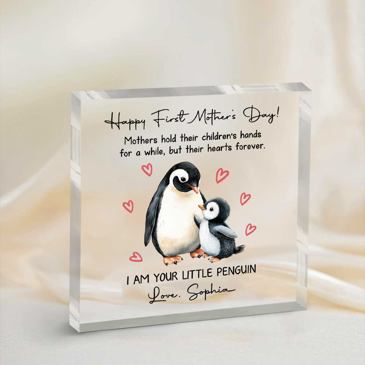 Personalized Penguin Acrylic Plaque for Mom - 1st Mothers Day Gift, Custom Baby Name Keepsake, I am Your Little Penguin Plaque