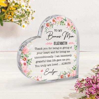 To My Bonus Mom Personalized Heart Plaque - Mothers Day Gift, Custom Name Keepsake, Mothers Day Gift For Stepmom, Second Mom Acrylic Plaque