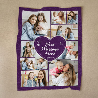 Benicee Shop 267 Personalized Family Photo Collage Blanket, Mother’s Day Gift for Mom, Picture Blanket with Text, Custom Family Keepsake