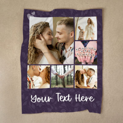 Personalized photo blanket with custom pictures and special memory text, romantic anniversary gift for couples.