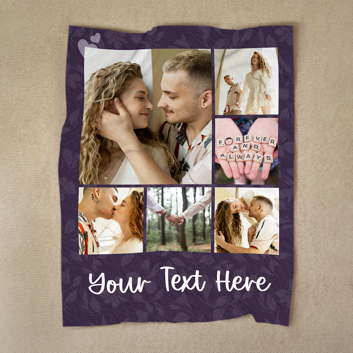 Personalized photo blanket with custom pictures and special memory text, romantic anniversary gift for couples.