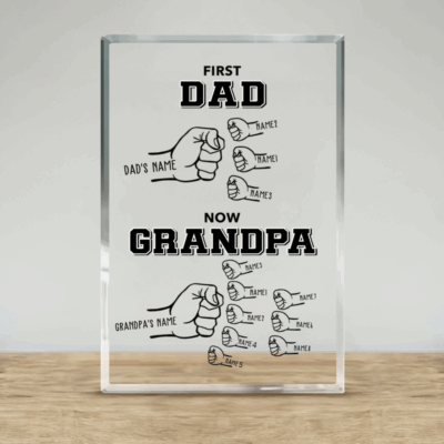 Custom First Dad Now Grandpa Fist Bump Plaque – Father’s Day Gift for Grandpa - Grandpa Gift with Kids’ Names - Dad To Grandpa Keepsake