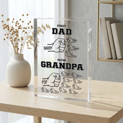 Custom First Dad Now Grandpa Fist Bump Plaque – Father’s Day Gift for Grandpa - Grandpa Gift with Kids’ Names - Dad To Grandpa Keepsake