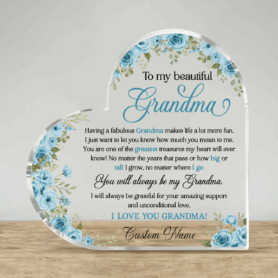 Personalized Gift for Grandma - To My Beautiful Grandma Heart Plaque with floral design featuring “To my beautiful Grandma” message and personalized name, a sentimental keepsake gift for grandma or nana.