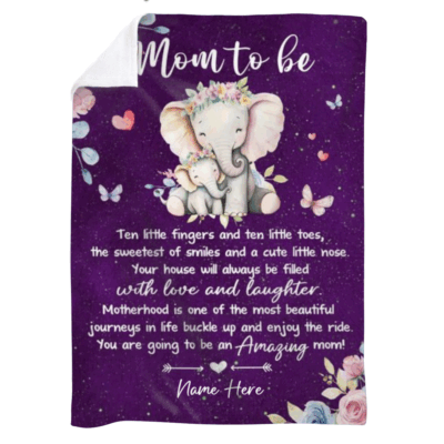 Custom Name Elephant Blanket for Mom to Be – Mother’s Day Gift for Expecting Mom - Pregnancy Gift for Wife - Mom to Be Gift from Husband