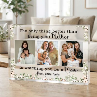 Personalized photo plaque for daughter from mom with custom text, Mother’s Day generational gift, sentimental keepsake for daughters who are moms.