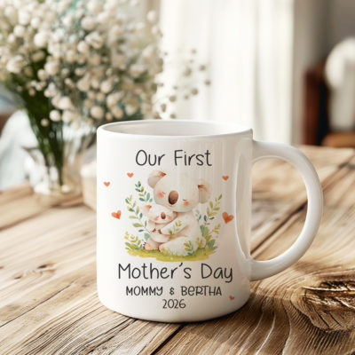 Personalized Our First Mothers Day Mug – Custom Name First Time Mom Gift - Cute Mom & Baby Animal Mug - First Mother’s Day Gift from Baby