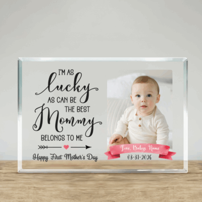 Custom First Time Mom Photo Plaque - First Mothers Day Giftfeaturing custom baby photo, name, and heartfelt message, designed as a First Mother’s Day keepsake gift.