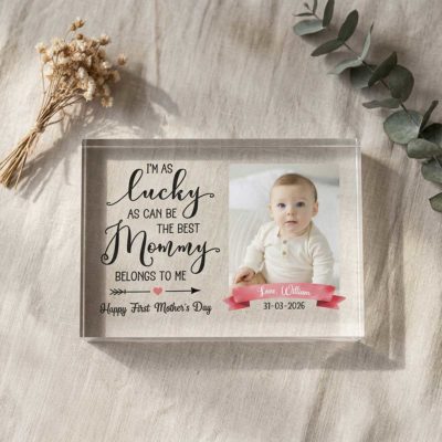 Custom First Time Mom Photo Plaque - First Mothers Day Giftfeaturing custom baby photo, name, and heartfelt message, designed as a First Mother’s Day keepsake gift.