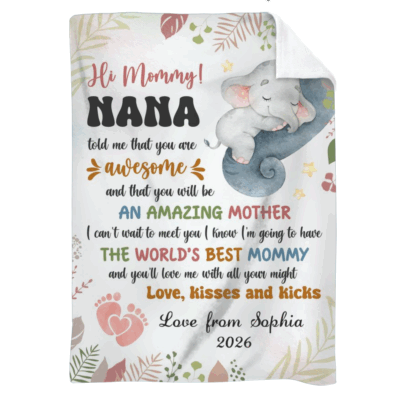 Personalized The Bump Blanket With Baby Name - First Mothers Day Gift with cute elephant design, custom baby name and heartfelt message for expecting mom, perfect First Mother’s Day gift and mom-to-be keepsake.