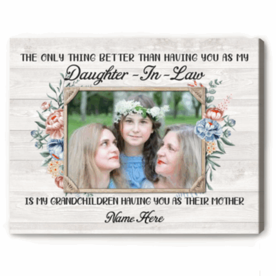 Personalized daughter-in-law picture canvas with custom message, Mother’s Day gift from mother-in-law, unique appreciation photo keepsake.