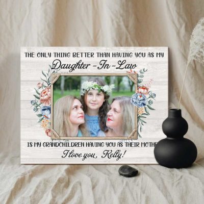 Personalized daughter-in-law picture canvas with custom message, Mother’s Day gift from mother-in-law, unique appreciation photo keepsake.