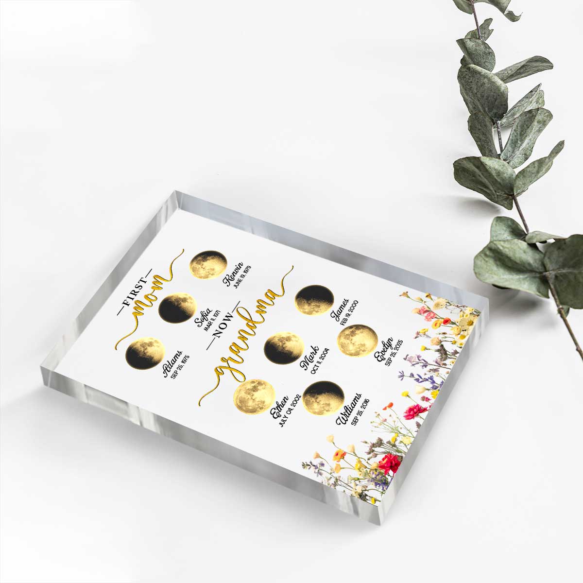 Personalized Moon Phase Acrylic Plaque - Custom Mother's Day Gift for Grandma - First Mom Now Grandma Keepsake - Birthday Gift with Names & Dates 8 Personalized moon phase acrylic plaque with custom names and dates, Mother’s Day gift for grandma, first mom now grandma celestial keepsake.