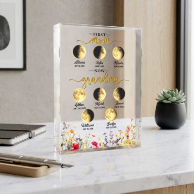 Personalized Moon Phase Acrylic Plaque - Custom Mother's Day Gift for Grandma - First Mom Now Grandma Keepsake - Birthday Gift with Names & Dates 10 Personalized moon phase acrylic plaque with custom names and dates, Mother’s Day gift for grandma, first mom now grandma celestial keepsake.