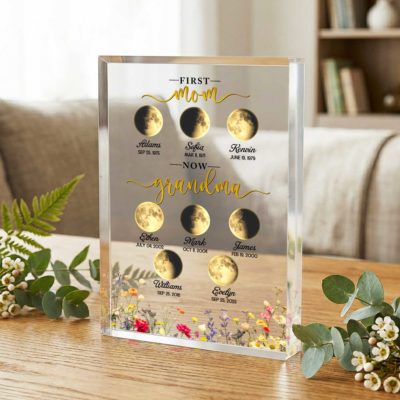 Personalized Moon Phase Acrylic Plaque - Custom Mother's Day Gift for Grandma - First Mom Now Grandma Keepsake - Birthday Gift with Names & Dates 12 Personalized moon phase acrylic plaque with custom names and dates, Mother’s Day gift for grandma, first mom now grandma celestial keepsake.