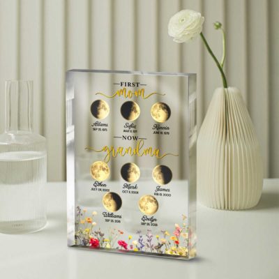 Personalized Moon Phase Acrylic Plaque - Custom Mother's Day Gift for Grandma - First Mom Now Grandma Keepsake - Birthday Gift with Names & Dates 13 Personalized moon phase acrylic plaque with custom names and dates, Mother’s Day gift for grandma, first mom now grandma celestial keepsake.