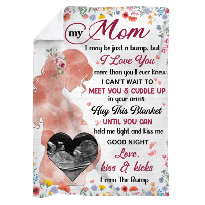 Custom ultrasound photo blanket with personalized name and background color, Mother’s Day gift for expecting mom, soft fleece gift from the bump.