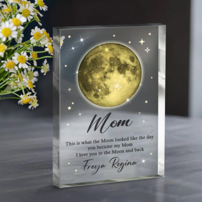 Custom Moon Phase Gift for Mom with custom date and celestial design, Mother’s Day gift for mom, “the day you became my mom” keepsake.