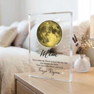 Custom Moon Phase Gift for Mom with custom date and celestial design, Mother’s Day gift for mom, “the day you became my mom” keepsake.