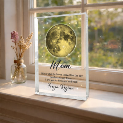 Custom Moon Phase Gift for Mom with custom date and celestial design, Mother’s Day gift for mom, “the day you became my mom” keepsake.