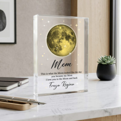 Custom Moon Phase Gift for Mom with custom date and celestial design, Mother’s Day gift for mom, “the day you became my mom” keepsake.