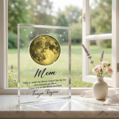 Custom Moon Phase Gift for Mom with custom date and celestial design, Mother’s Day gift for mom, “the day you became my mom” keepsake.