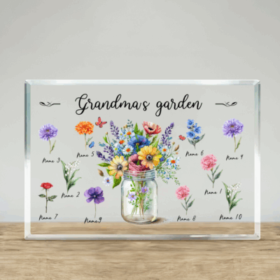 Personalized grandma’s garden plaque with custom birth month flowers and grandchildren names, Mother’s Day gift for nana mimi gigi.