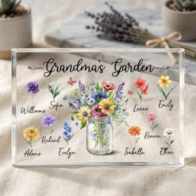 Personalized grandma’s garden plaque with custom birth month flowers and grandchildren names, Mother’s Day gift for nana mimi gigi.