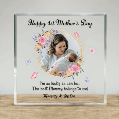 Happy First Mothers Day Photo Acrylic Plaque – Personalized 1st Mothers Day Gift – Custom Mom and Baby Name Keepsake – New Mom Gift from Baby