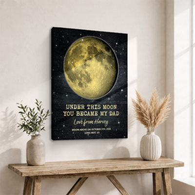Custom moon phase print for dad with personalized date and “The Day You Became My Dad” quote, Father’s Day gift from kids.