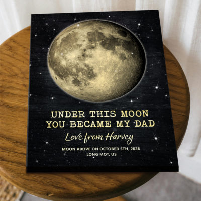 Custom moon phase print for dad with personalized date and “The Day You Became My Dad” quote, Father’s Day gift from kids.