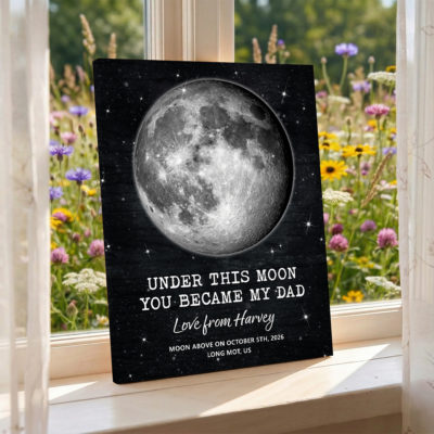 Custom moon phase print for dad with personalized date and “The Day You Became My Dad” quote, Father’s Day gift from kids.