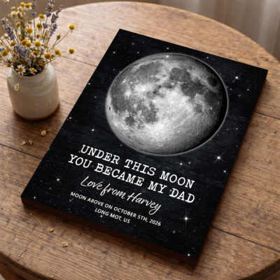 Custom moon phase print for dad with personalized date and “The Day You Became My Dad” quote, Father’s Day gift from kids.