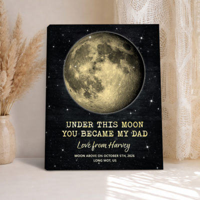 Custom moon phase print for dad with personalized date and “The Day You Became My Dad” quote, Father’s Day gift from kids.