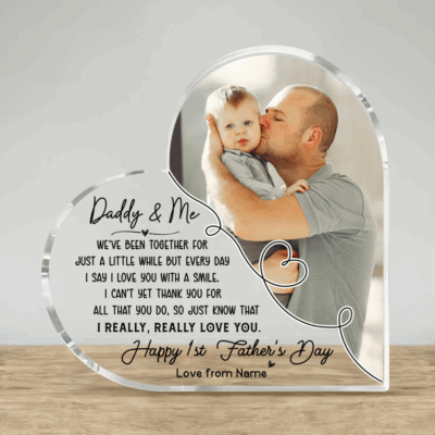 1st Father's Day Personalized Heart Plaque – Daddy & Me Custom Photo Gift – New Dad Keepsake – First Father's Day from Baby