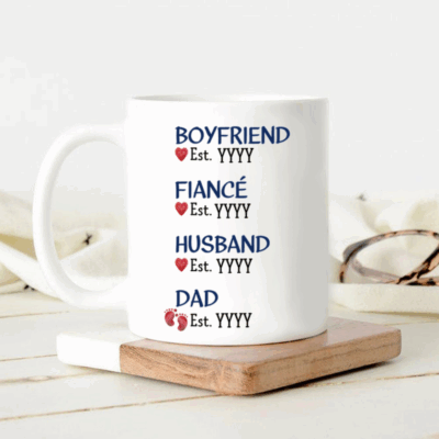 Personalized New Dad Mug - 1st Father's Day Gift for Husband from Wife - Promoted to Daddy Coffee Mug - Pregnancy Announcement Gift