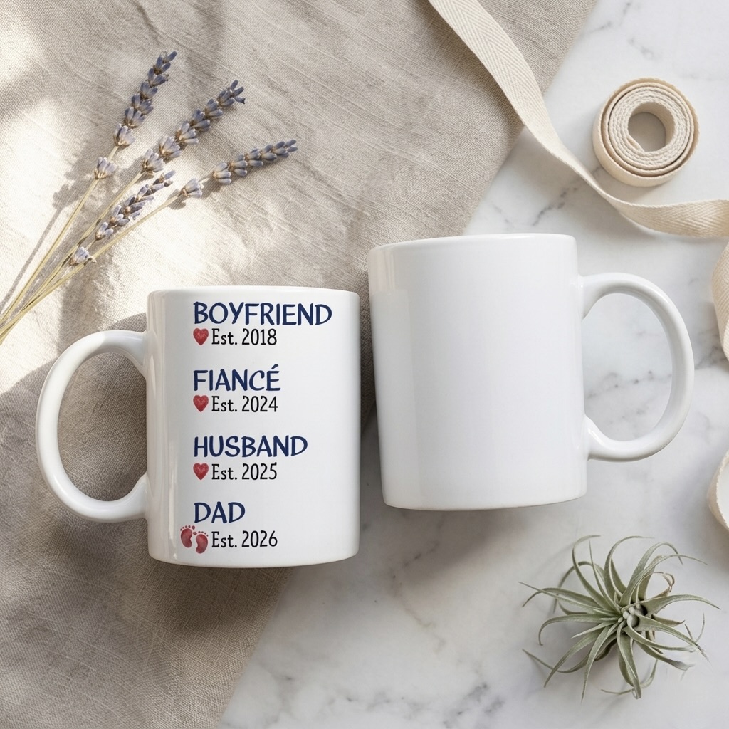 Personalized New Dad Mug - 1st Father's Day Gift for Husband from Wife -  Promoted to Daddy Coffee Mug - Pregnancy Announcement Gift - 11oz