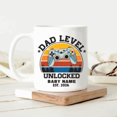 Custom Dad Level Unlocked Mug, Funny Father's Day Gift for Gamer Dad, Gamer Dad Coffee Cup, Funny New Dad Gift, Leveled up to Daddy Gift