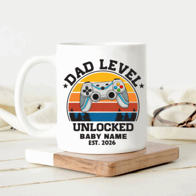 Custom Dad Level Unlocked Mug, Funny Father's Day Gift for Gamer Dad, Gamer Dad Coffee Cup, Funny New Dad Gift, Leveled up to Daddy Gift