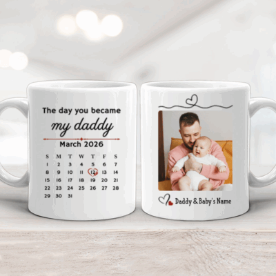 Personalized First Father's Day Mug - Custom Calendar New Dad Coffee Cup - 1st Father Day Keepsake from Wife - First Time Dad Gifts
