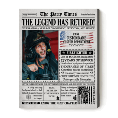 Personalized Firefighter Retirement Newspaper Cover Canvas, Custom Retirement Gift for Firefighter, Fireman Retirement Gift