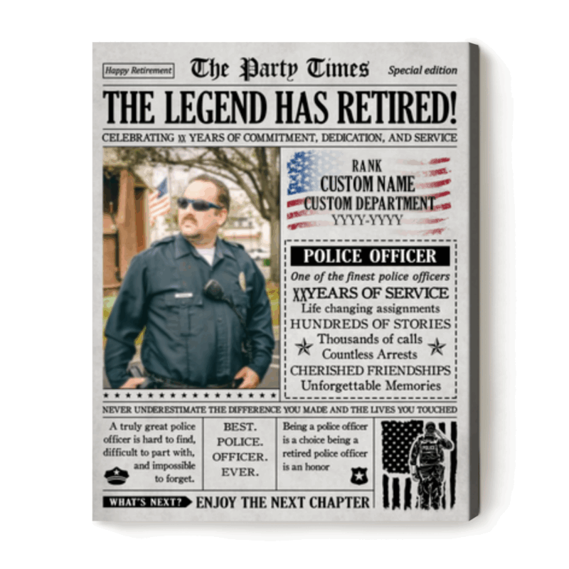 Personalized Retirement Newspaper Cover Canvas - Custom Police Retirement Gifts - Cop Retirement Gifts - Gifts for Retired Law Enforcement