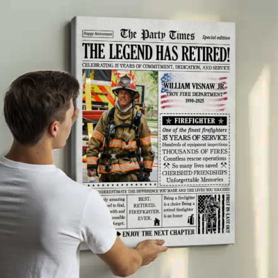 Personalized Firefighter Retirement Newspaper Cover Canvas, Custom Retirement Gift for Firefighter, Fireman Retirement Gift