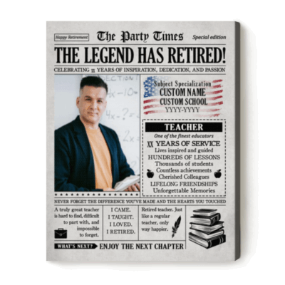 Teacher Retirement Personalized Newspaper Canvas, Educator Retirement Gift, Retirement Gifts for Teachers, Principal Retirement Gift