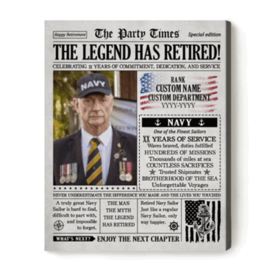 Navy Veteran Retirement Personalized Newspaper Canvas, Naval Retirement Gift, Military Retirement Gift, Military Service Recognition Print